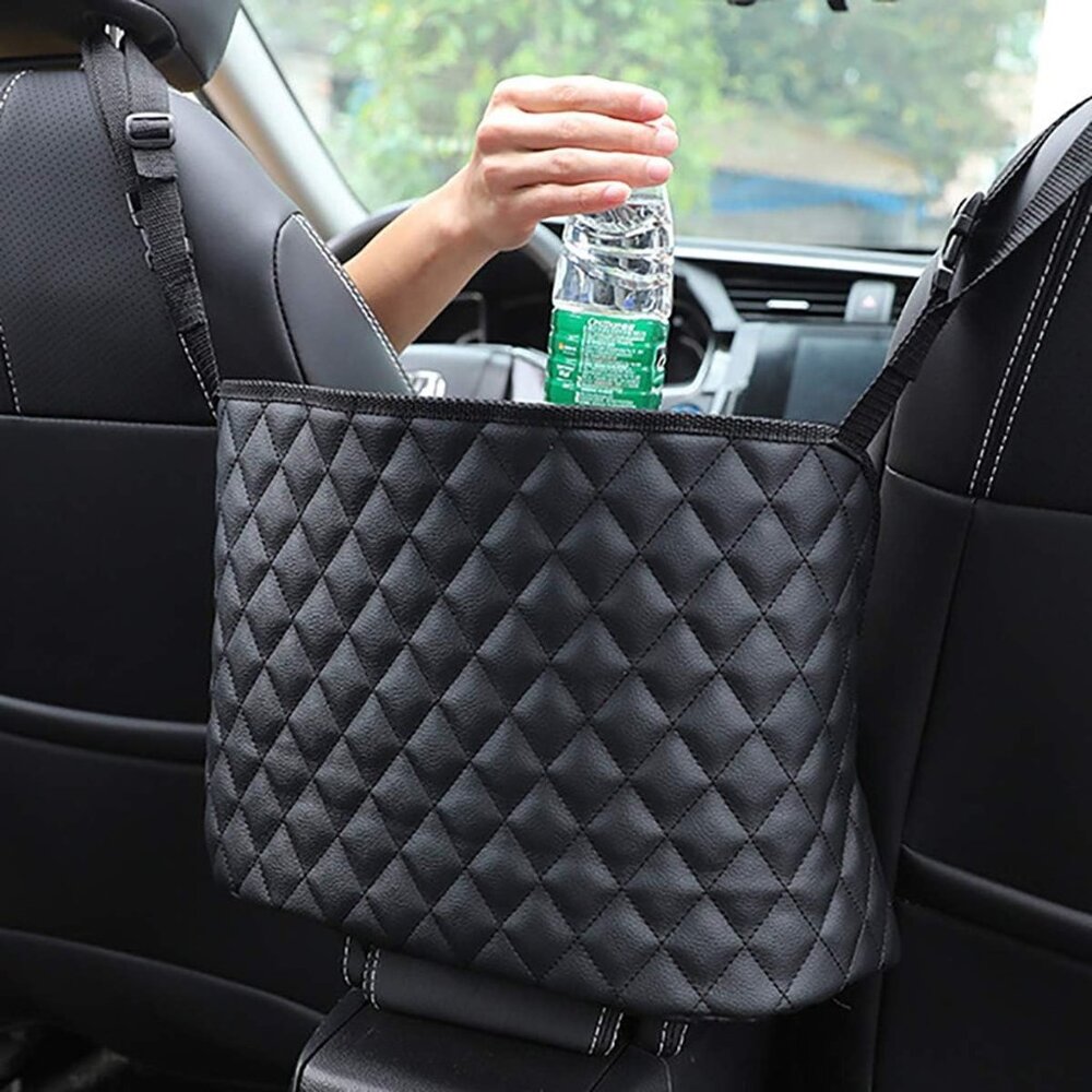 Car Purse Holder - Durable Leather Seat Back Organizer, Front Seat Storage Barri